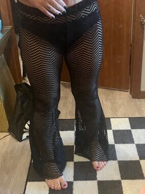 SHEIN Black Crochet Flare Pants